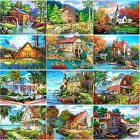 new 5d diy diamond painting scenery cross stitch scenic lodge diamond embroidery full square round drill home decor manual gift