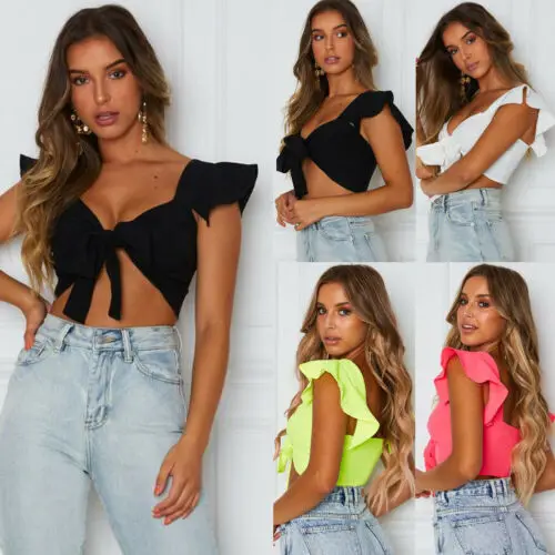 Summer Women New Crop Top Front Knot Tie Loose Blouse Fashion Lady Off Shoulder Lace Up Shirts Female Elegant Tops Blouses Chic | Женская