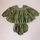 Комплект одежды для новорожденных девочек, из льна, на лето и осень