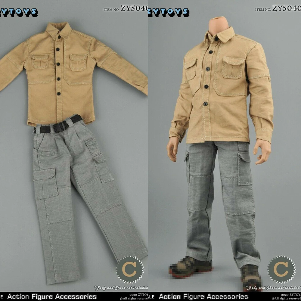 

1/6 ZYTOYS ZY5040C Male PMC Khaki Shirt Gray Pants Combat Clothes Fit 12'' Body