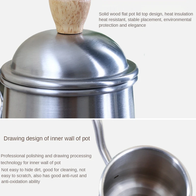 

Stainless Steel Narrow Mouth Pot Hand Coffee Pot Wooden Handle Handle Professional Hand Coffee Pot 650ml Travel Kettle