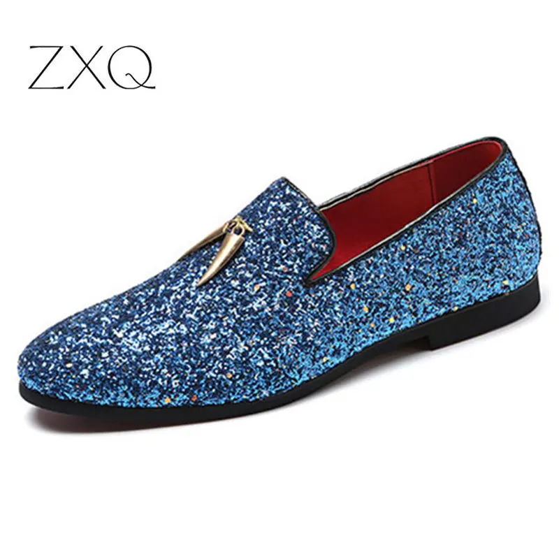 

ZXQ Luxury Men Loafers Shoes Slip On Moccasins Plus Size 38-48 Glitters Bling Stylish Flats Shoes Man Party Shoes