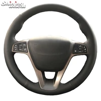 shining wheat hand stitched black leather car steering wheel cover for lada vesta 2015 2016 2017 2018 2019 xray 2015 2019