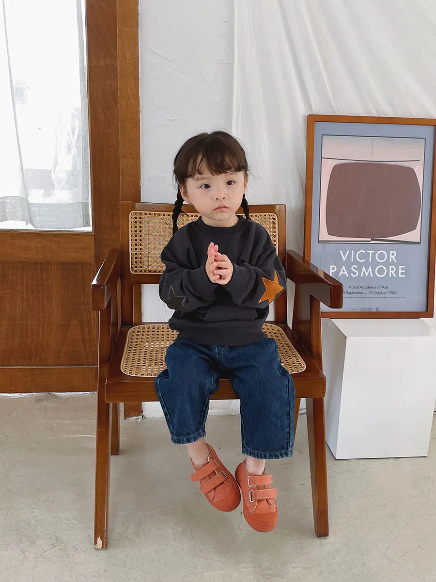 

Kindergarten Pant Baby Girls Spring Jeans Children Cotton Straight-leg 9-point Pants Trend