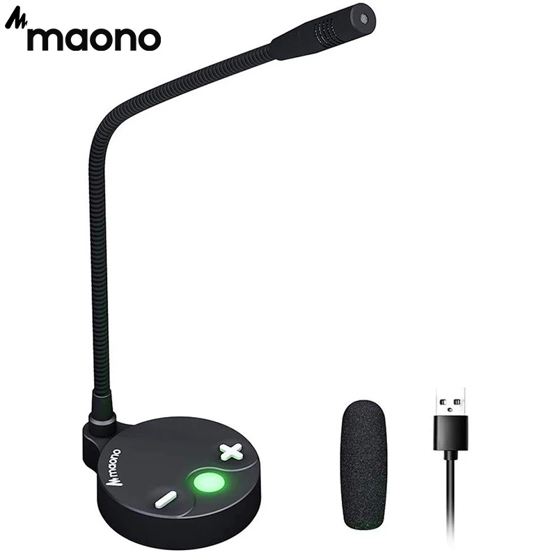 

MAONO Computer Microphone Metal USB Cardioid Condenser Gooseneck Desktop Mic with Touch-Key Mute Volume Control LED Light GM10