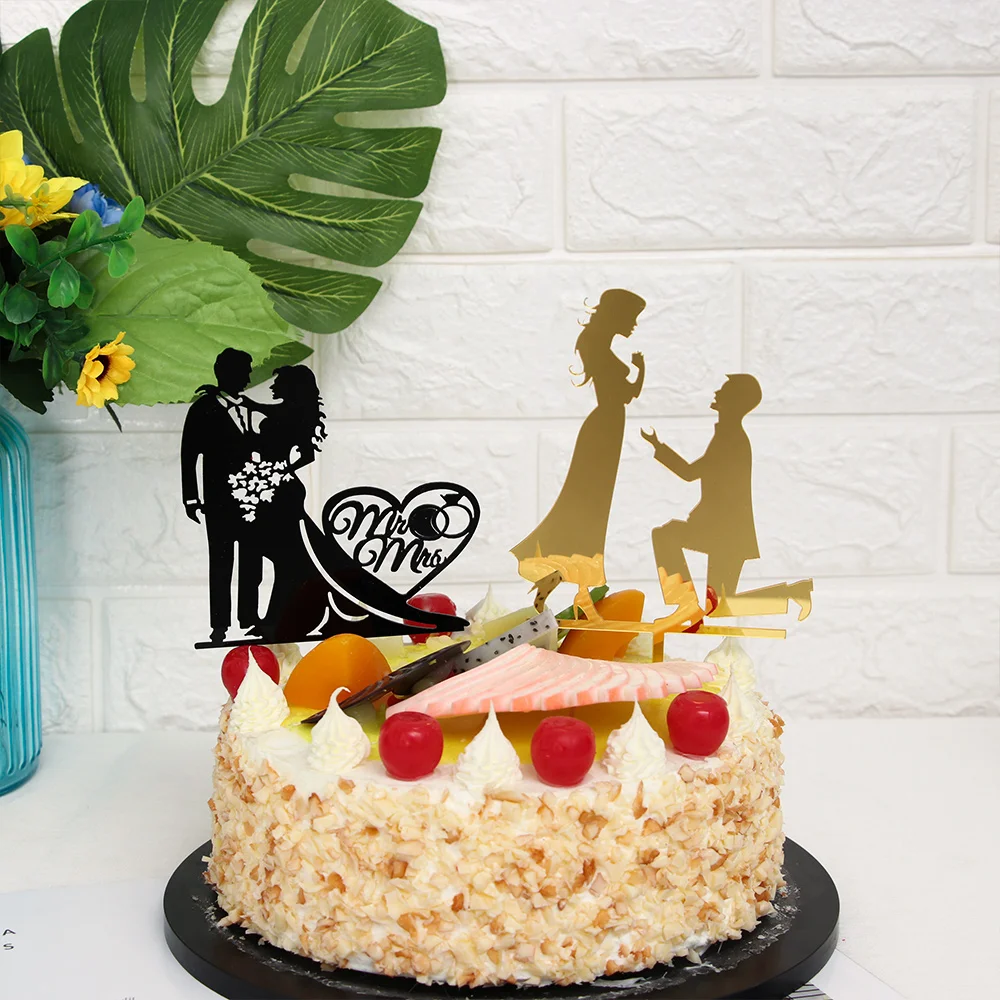 1 шт. 16x11 см акрил черный и золотой торт Топпер невеста жених Mr Mrs Романтические