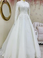 2022 lace appliques long sleeve muslim wedding dress for bride high neck dubai saudi arabia bridal gowns vestido de novia