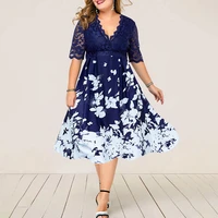 2021 summer plus size 6xl women lace dress elegant patchwork flower printed party dress sexy clubwear clothing for ladies