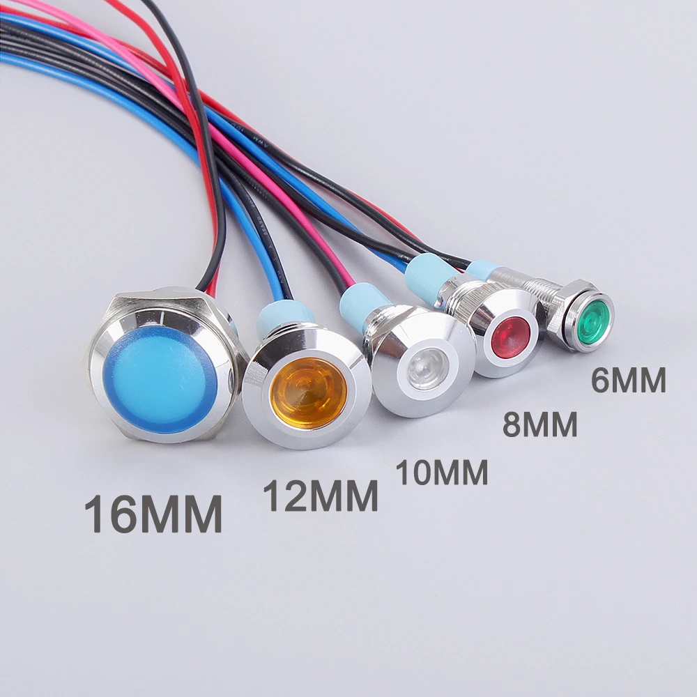 Металлический светодиодный сигнальный индикатор 6 мм 8 10 12 16 водонепроницаемый IP67