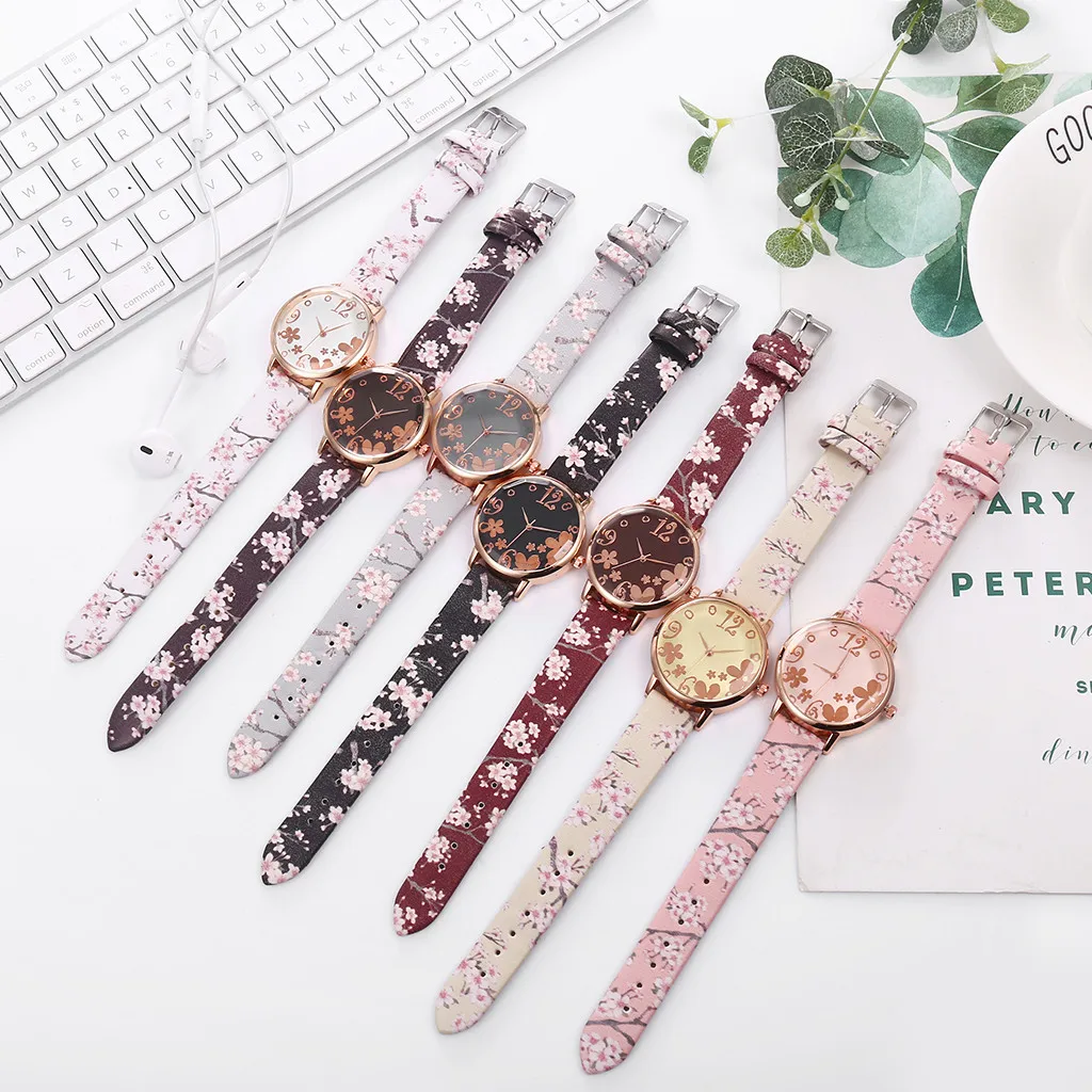 Vansvar Personality Classic Designer Watches Women Quartz Wristwatch Flowers Leather Band Ladies Watch Dress Gift Reloj Mujer | Наручные