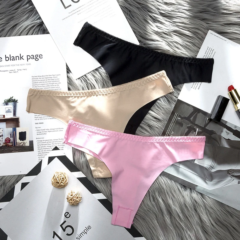 Женские трусики из ледяного шелка 3 шт./лот бесшовные стринги нижнее белье для