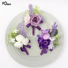 Фиолетовые булавки для корсажа на запястье, цветы для подружек невесты, розы, Свадебный корсаж, бутоньерка, костюм жениха, аксессуары для свадьбы