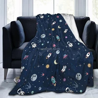 cartoon cute throw blanket astronaut space adventure planets rocket throws flannel ultra soft lightweight travel blankets for ba