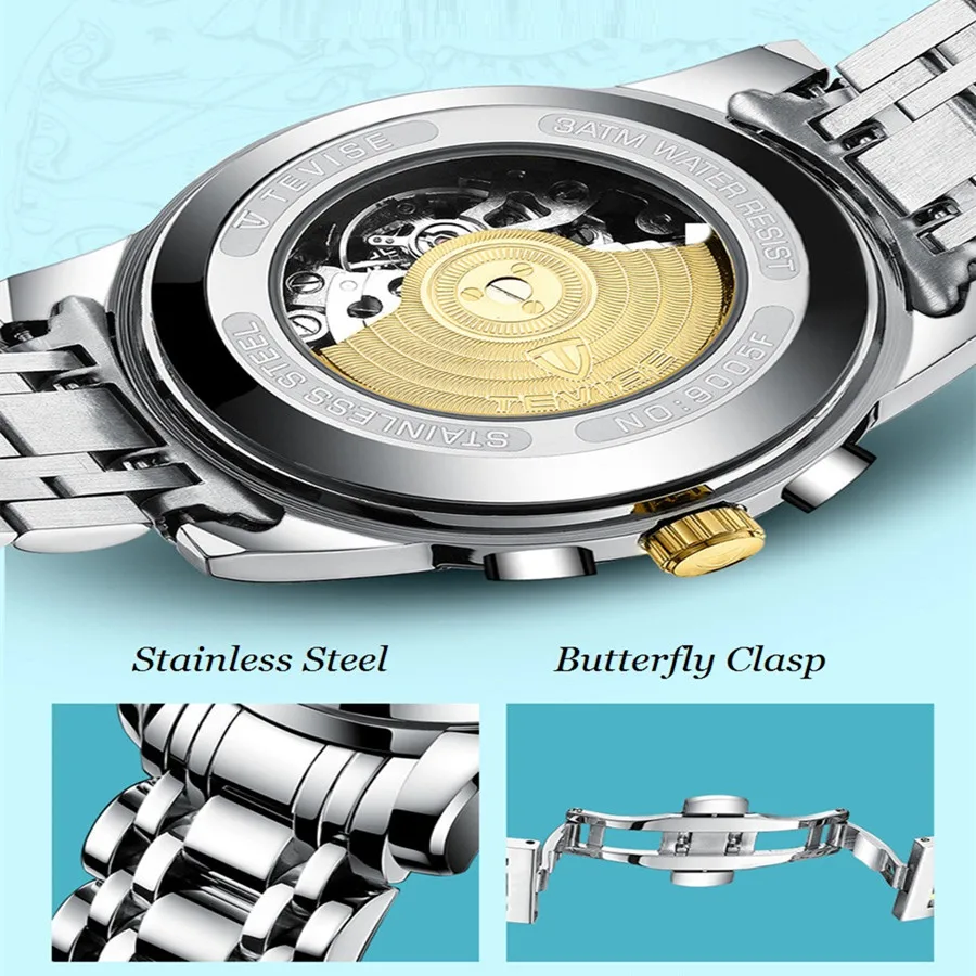 

TEVISE 2020 business watch men Automatic Luminous clock men Tourbillon waterproof Mechanical watch top brand relogio masculino