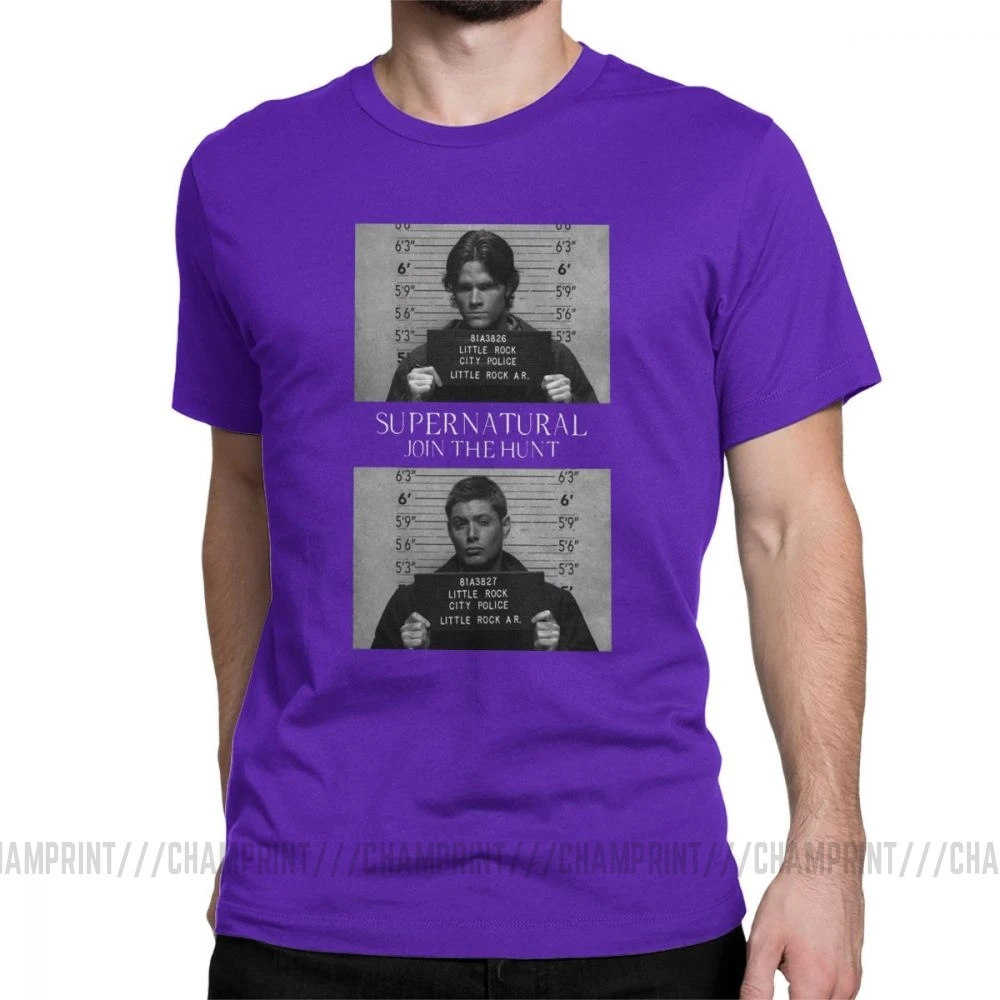 Сверхъестественная футболка Mugshot's Spn Brothers Angel Футболка мужская размера плюс одежда сумасшедшая футболка с круглым вырезом очищенный хлопок - Цвет: Фиолетовый