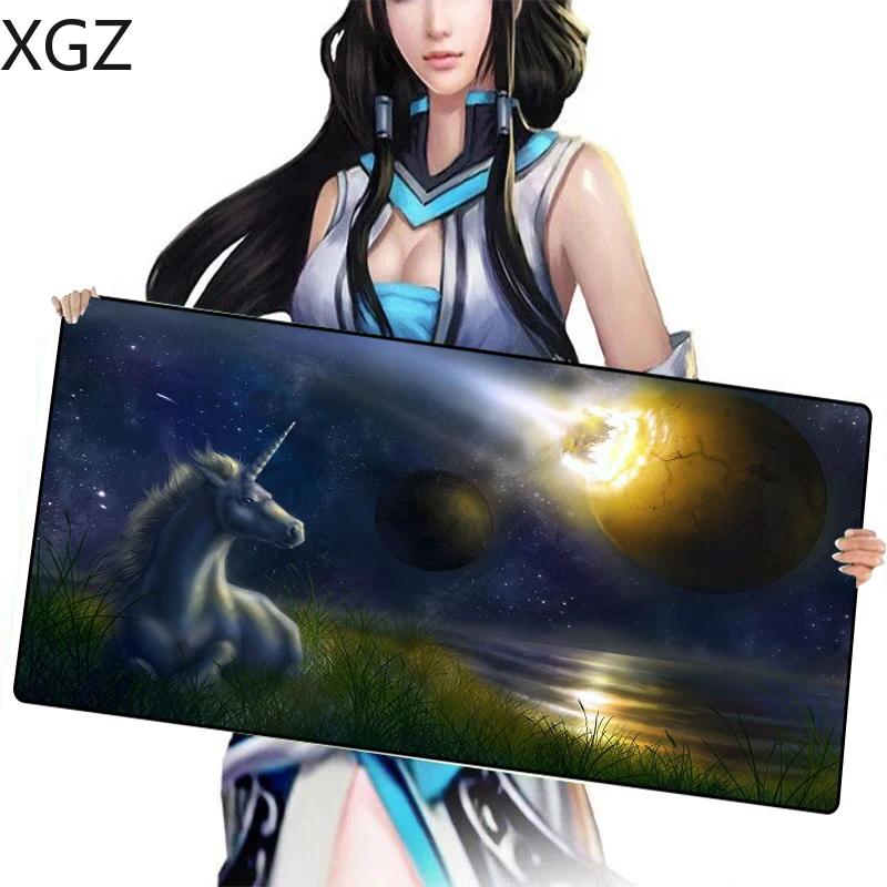Большой игровой коврик для мыши XGZ Сказочная планета с белой лошадью черный