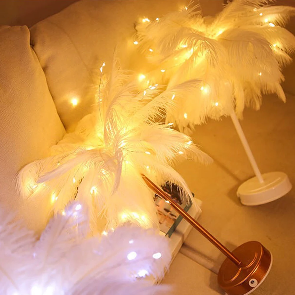 

LED Fairy Feather Lamp Desk Decoration Battery Table Lamp For Home Livingroom Bedroom Girl Room Wedding Decor Night Light