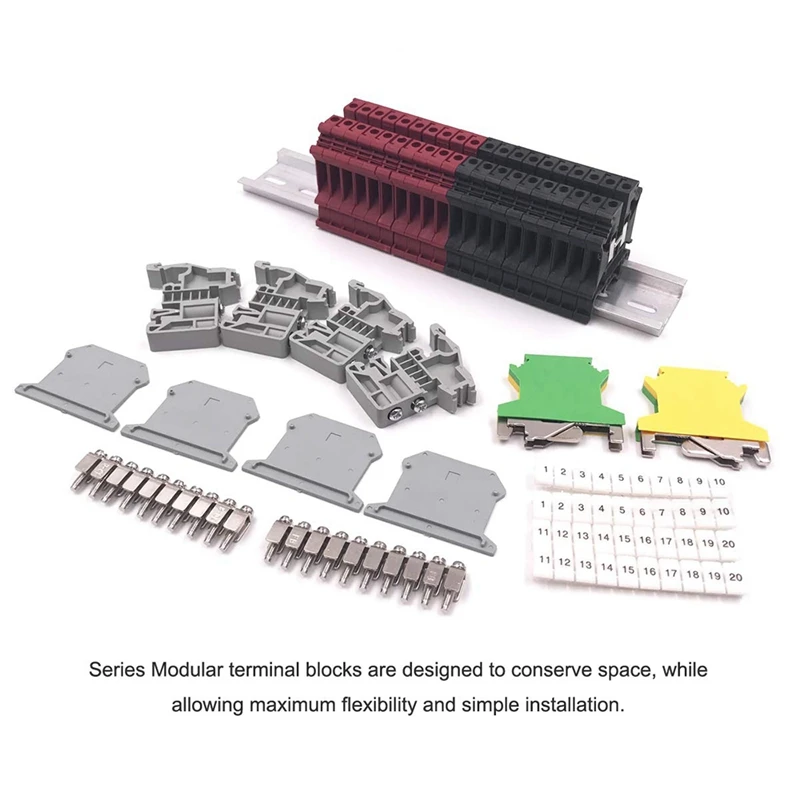 Top-DIN Rail Terminal Blocks Kit Terminal+Ground Blocks+Aluminum Rail+End Brackets+End Covers+Jumpers Kits | Инструменты