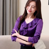 autumn korean fashion silk women blouses satin long sleeve purple women shirts loose blusas femininas elegante womens tops