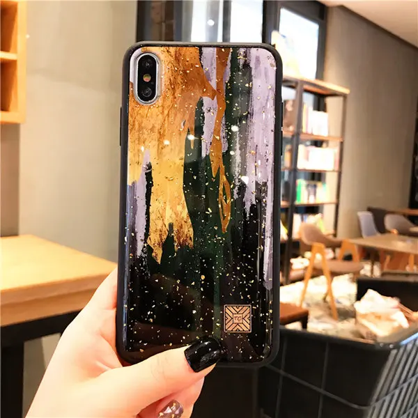 D30 Мраморный чехол для телефона с золотой фольгой для iPhone 11 Pro XS Max XR X 7 8 6 6s Plus, мягкий силиконовый чехол с блестками для iPhone X - Цвет: D30