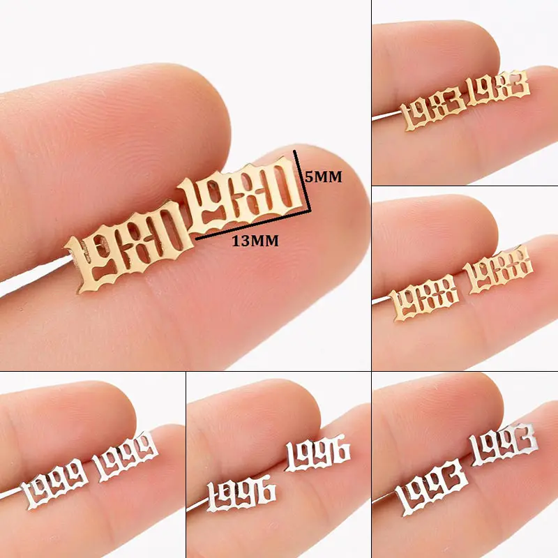 Новый Нержавеющая сталь год столб уха серьги-гвоздики Бижутерия цвета: