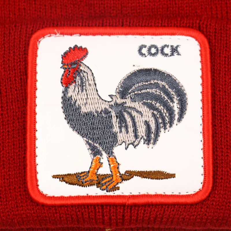 

Winfox New Bonnet Unisex Beanie Cap Rooster Embroidery Warm Knitted Winter Hats For Women gorros mujer invierno Skullies