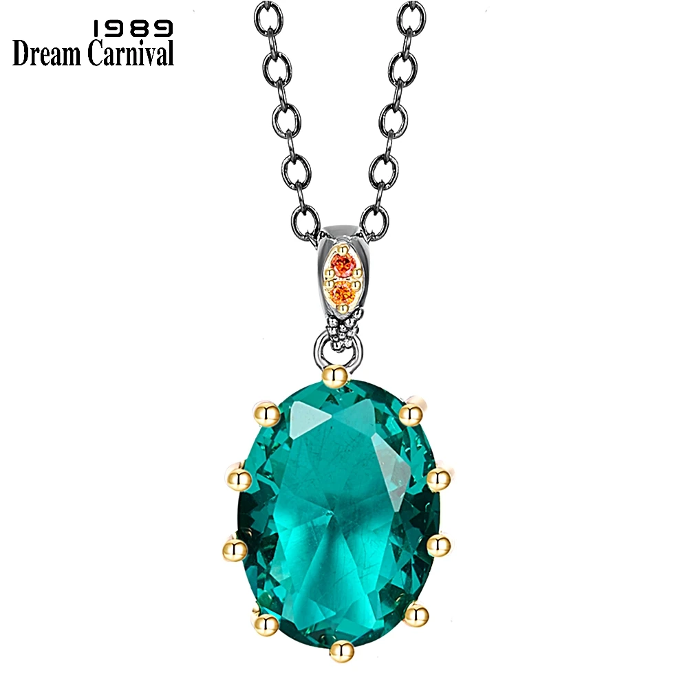 DreamCarnival1989 Big Green Zircon Pendant Necklace for Women Delicate Fine Cut Dazzling CZ Pronged Female Party Jewelry WP6863