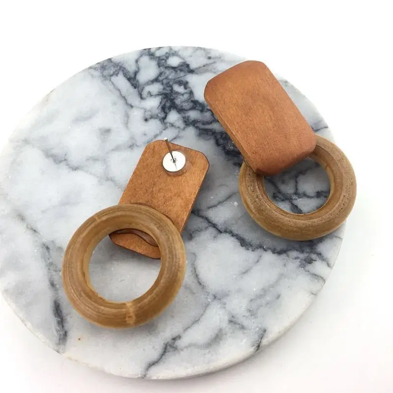 2021 Wood Real Earing New Jewelry Retro Handmade Geometric Popular Contracted Joker Wooden Long Dangler Earrings Wholesale | Украшения и