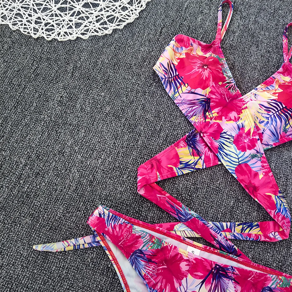 

Home&Nest Women Sexy Print Halter Ruched Bikini Set Two-Piece Bandeage Swimsuit Beachwear Swimwear Bathing Beach Swimming Suit