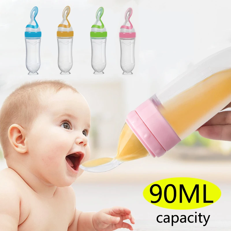 

90ML safe newborn silicone milk bottle feeding with spoon squeeze feeder food rice cereal bottle feeder supplementary food