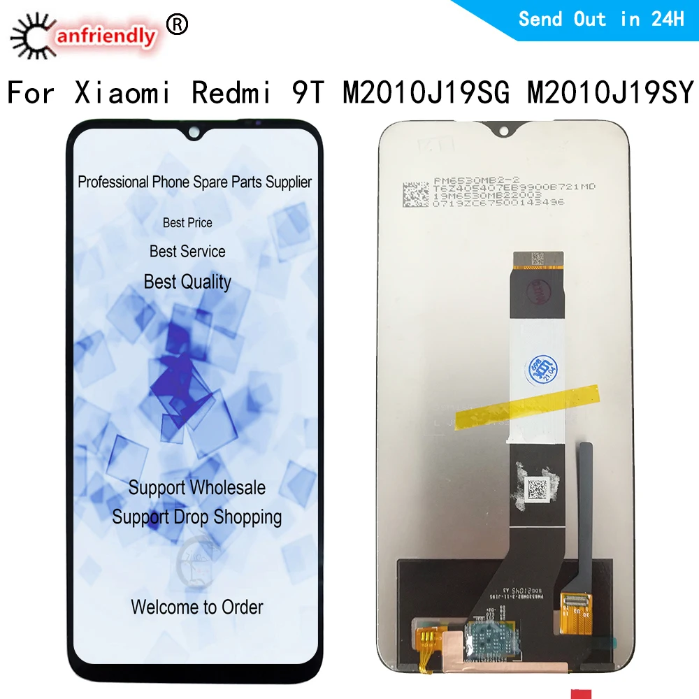 Pantalla LCD IPS de 6,53 pulgadas para m&oacute;vil, m&oacute;dulo digitalizador de pantalla t&aacute;ctil con montaje de marco para Xiaomi Redmi 9T, J19S, M2010J19SG, M2010J19SY-0