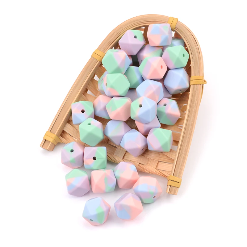 Cuentas de silicona para dentici&oacute;n de beb&eacute;, abalorios redondos de colores para dentici&oacute;n, hex&aacute;gono libre de BPA, 20 Uds.-3