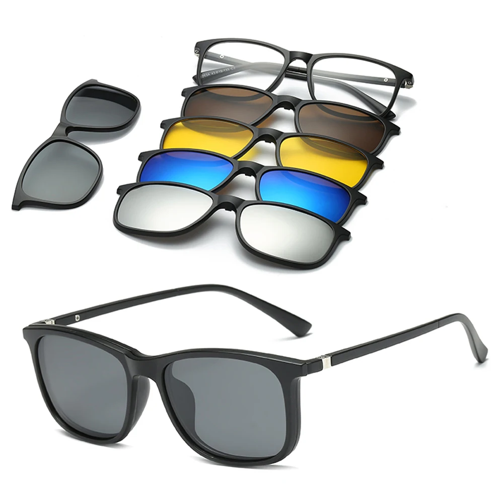 Солнцезащитные очки поляризационные для мужчин и женщин, магнитные поляризационные очки с магнитной застежкой, с клипсой, с оправой, 6 в 1