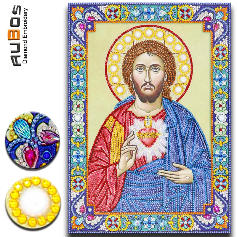 

RUBOS DIY 5D Diamond Embroidery God Jesus Heart Icons Bead Diamond Painting Big Pearl Crystal Glass Mosaic New Sale Craft Series