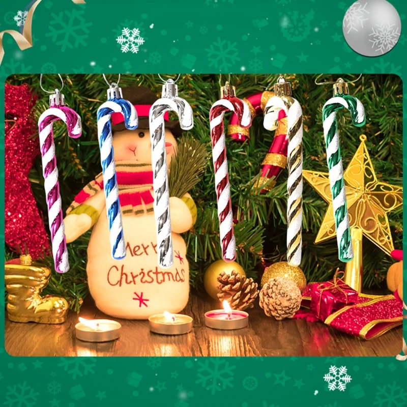 

6Pcs Kerstboom Opknoping Candy Cane Kruk Kerstboom Hangers Home Decoraties Kinderspeelgoed