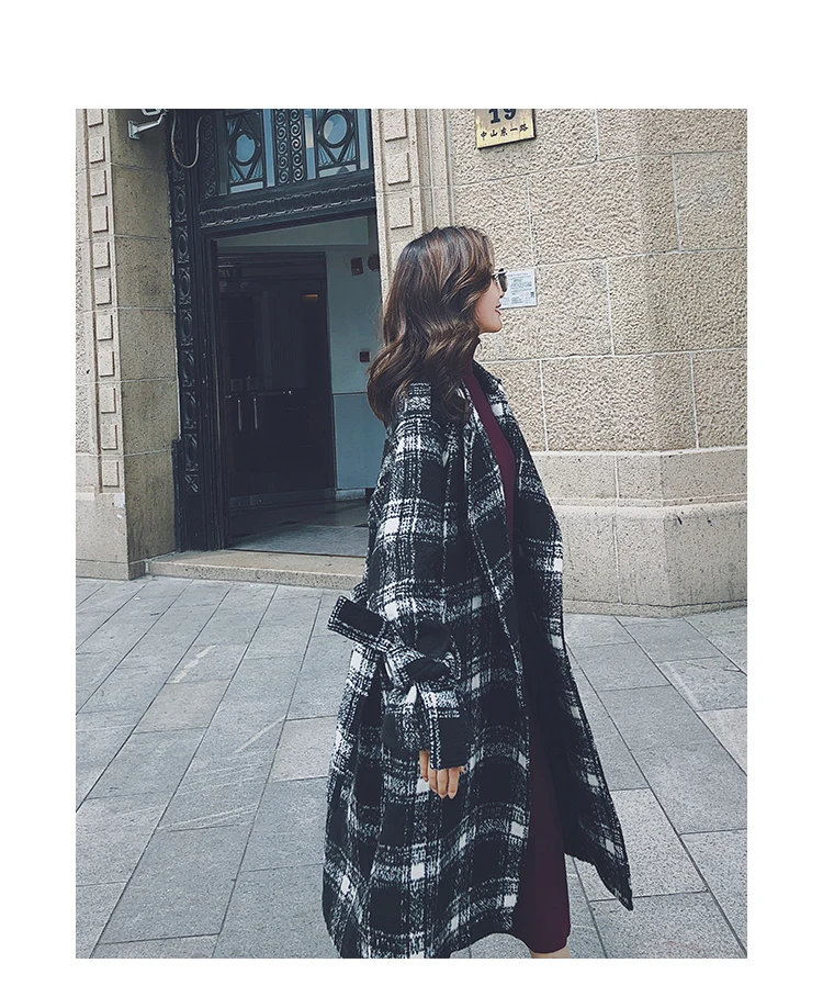 Клетчатое пальто для женщин осень и зима 2019 популярное длинное выше колена