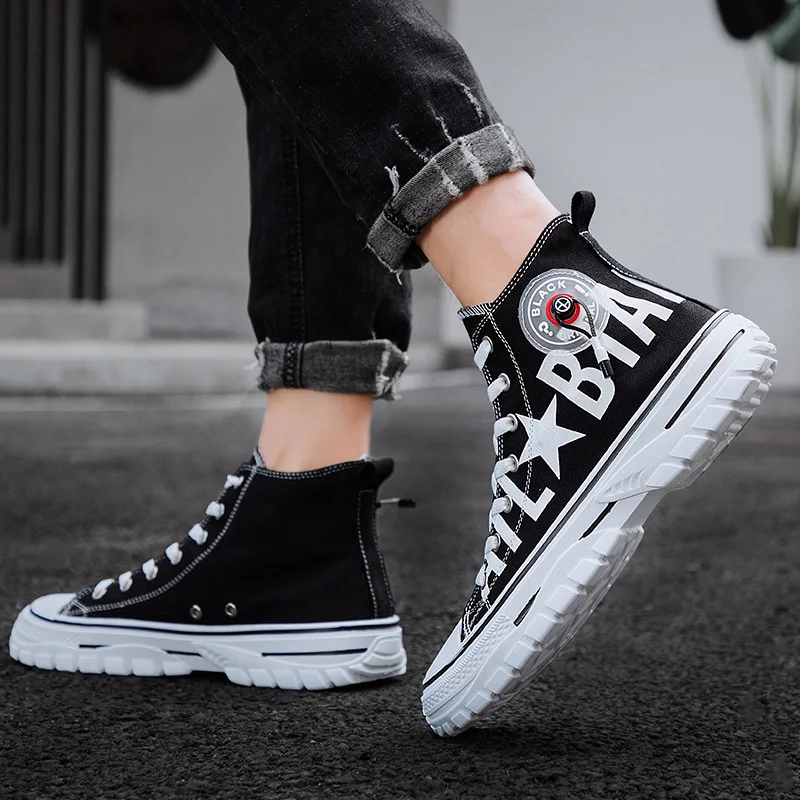 2019 New Men Shoes Fashion Sneakers Canvas Oxfords Breathable High-top Lace-up Casual Platform Plus Size 39-44 | Обувь