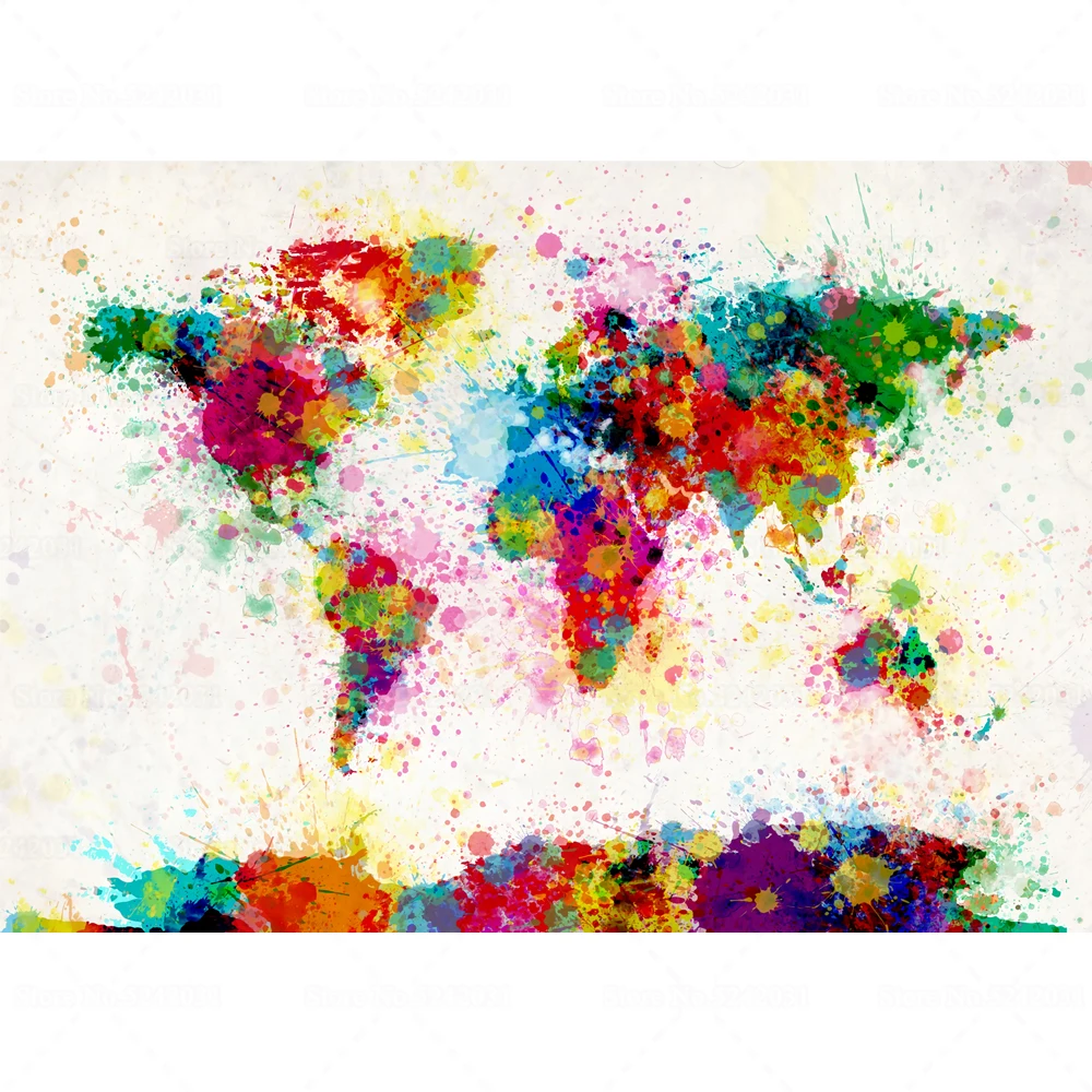 World Map Full Square Diamond Painting Colorful Splash Worldmap 5D Embroidery Cross Stitch Gift for Home Decoration | Дом и сад