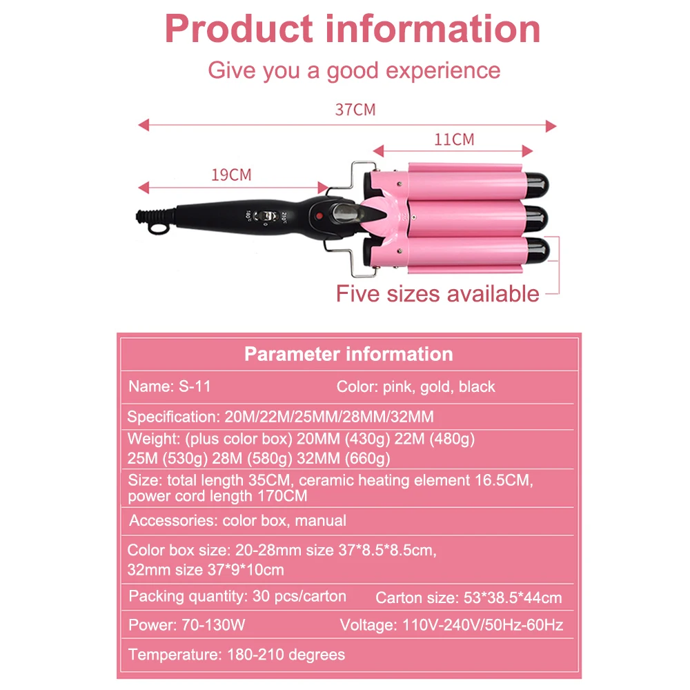 

Dry Wet Hair Styler Professional Hair Waver Curl Irons Ceramic Triple Barrel Styler Curler Styling Tools Curling Iron Wand