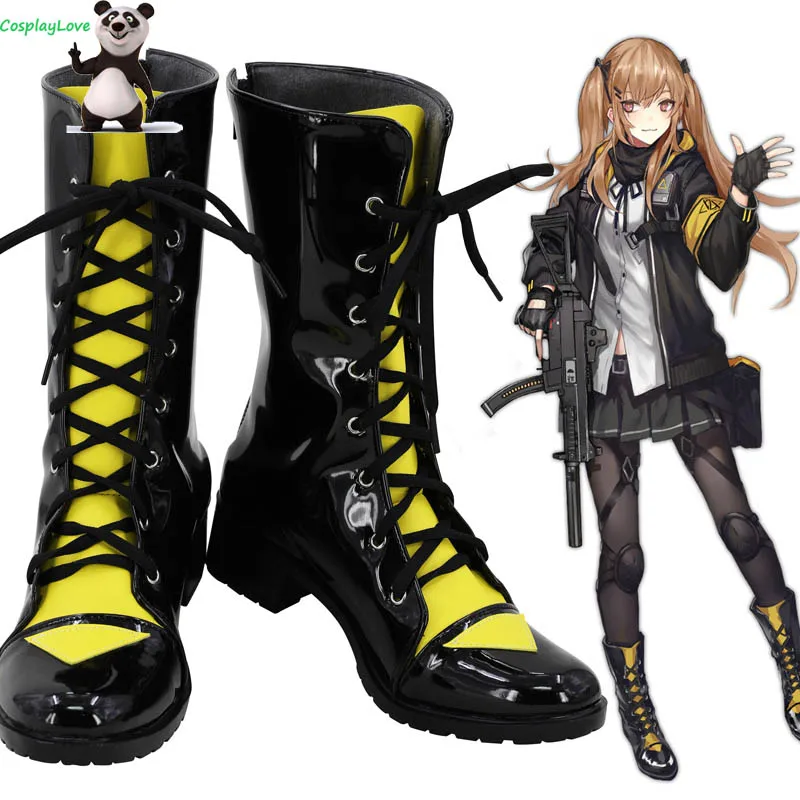 

CosplayLove Girls Frontline UMP9 Black Yellow Shoes Cosplay Long Boots Leather Custom Hand Made For Halloween Christmas