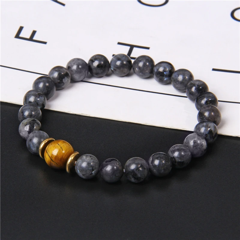 Модный мужской браслет натуральный круглый лабрадорит каменные бусины белый с