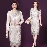 2 pieces free shipping new high quality autumn winter fashion dress mid old age women clothing set suit slim mother