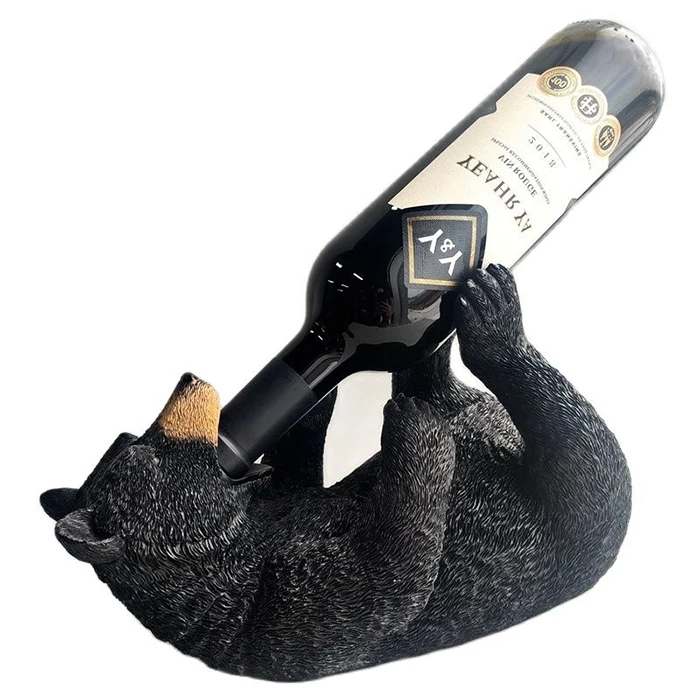 

Black Bear Wine Rack Figurine Resin Animal Statue Bottle Holder Lying Bear Table Living Room Kitchen Interior Decoration