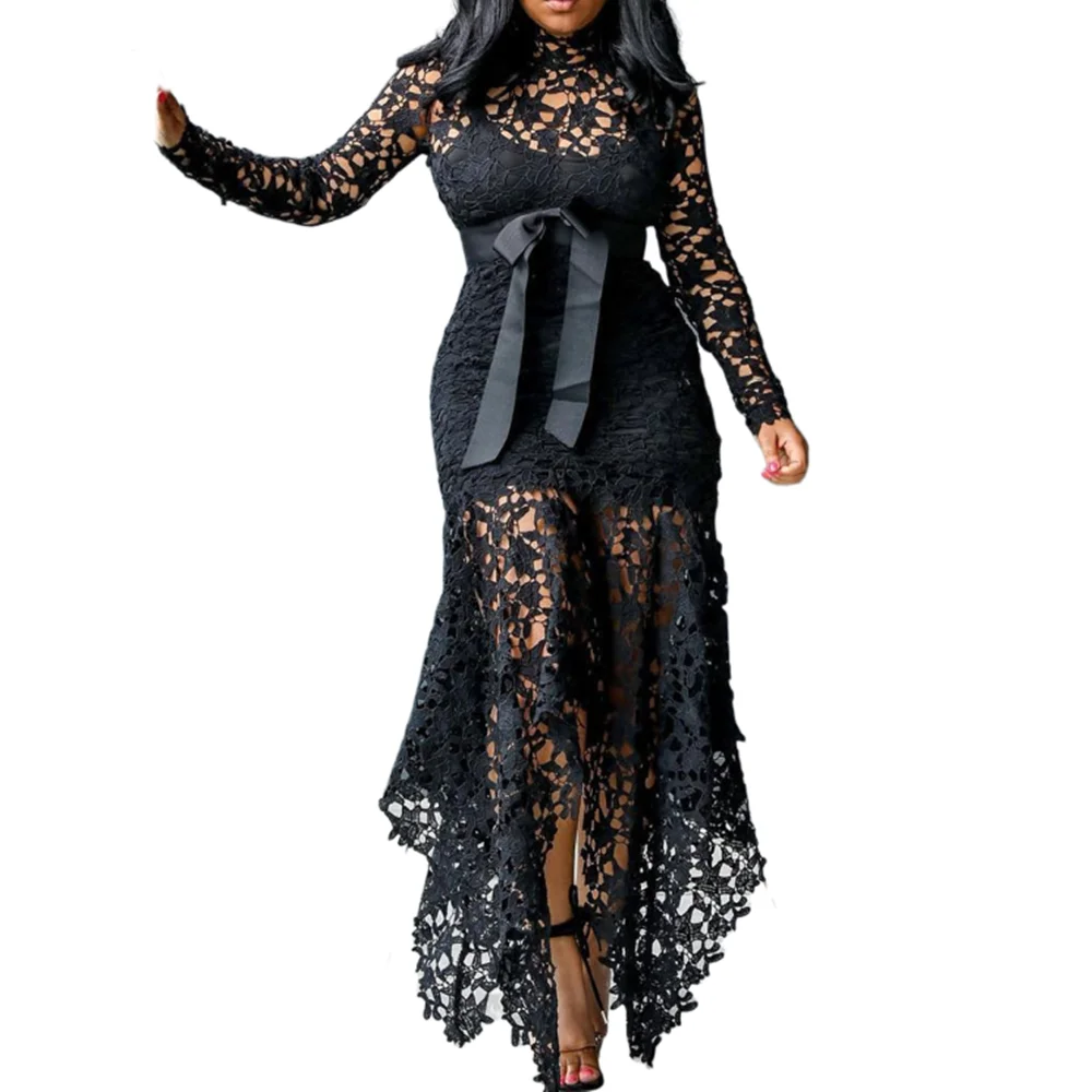 2020 вечерние тажное вечернее сексуальное черное кружевное длинное платье