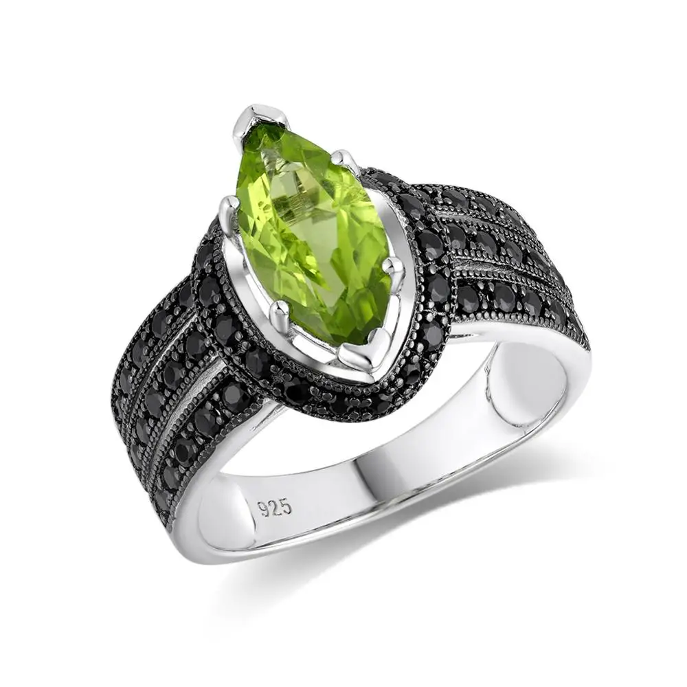 

GZ ZONGFA Natural Peridot Gemstone Fashion 925 Sterling Silver Wedding Engagement Rings