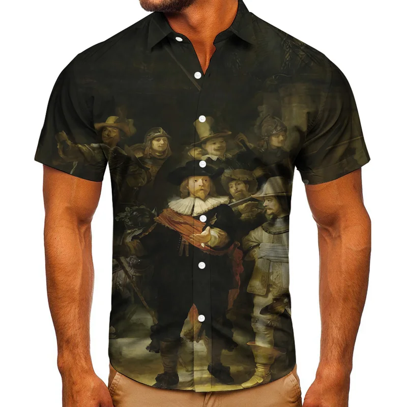 

Harajuku Oil Painting Pastoral Style 3D Printed Men Shirt Fashion Short Sleeve 2021 Summer Unisex Casual Comfortable Top