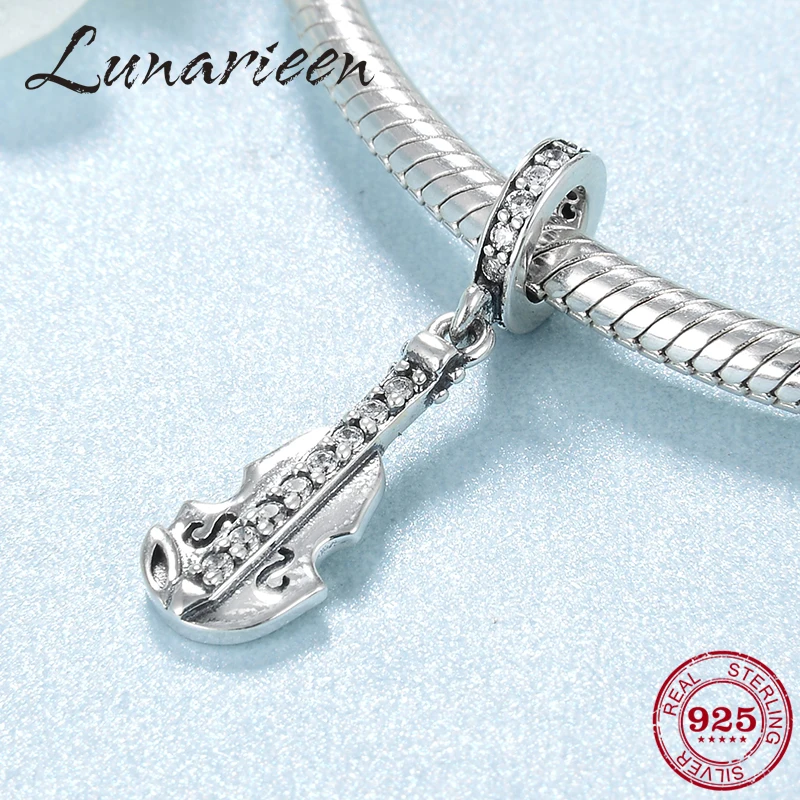 

Модные 925 стерлингового серебра скрипки, Очаровательные бусы, прозрачный CZ бусины для изготовления ювелирных изделий, подходит к подлинным ...