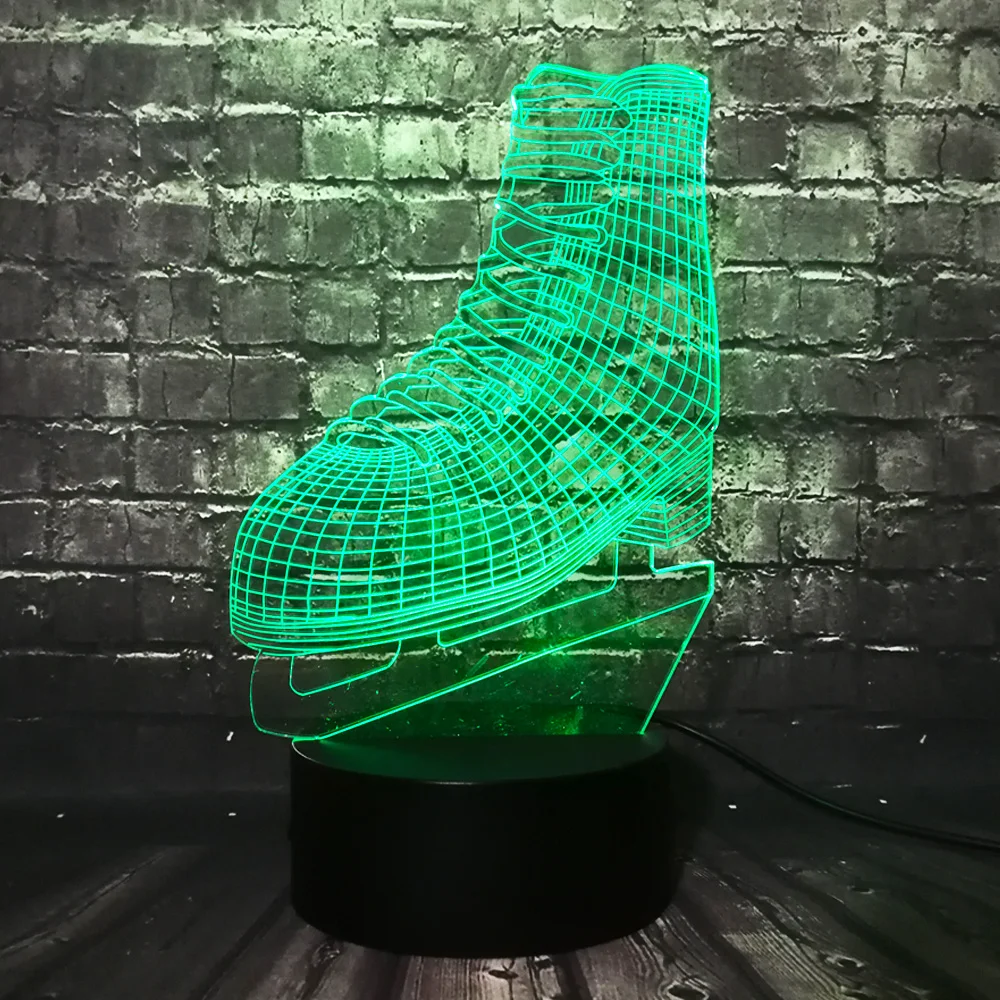 Новинка, обувь для хоккея, катания на коньках, 3D светодиодный светильник, акрил, многоцветный цвет, изменение, ночник, спортивные украшения для детской/мальчики, игрушки для детей, подарок