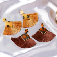 wholesale oversized bohemia ethnic fan shape tassel multi colors resin earrings