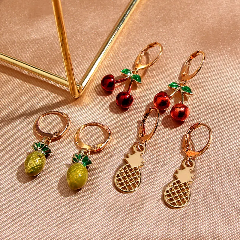 Женские серьги в форме ананаса JUST FEEL набор сережек красных вишен 3 пар/опт